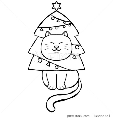 christmas Cat dressed as a Christmas tree with decorations and a star on top. christmas Cat dressed as a Christmas tree with decorations and a star on top. 133434861