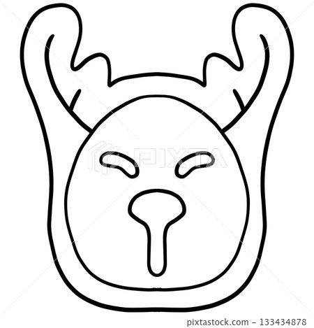 christmas Cute cartoon gingerbread cookie reindeer face with antlers and a playful expression 133434878