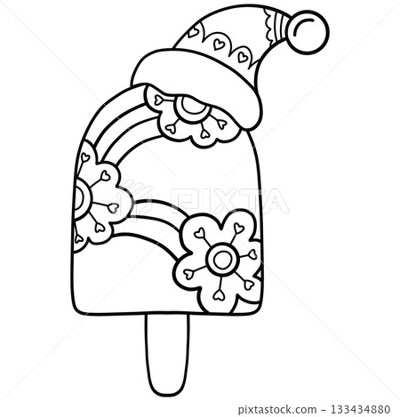 groovy christmas Festive Floral Popsicle with Santa Hat illustration 133434880