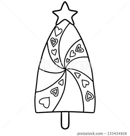 christmas cartoon ice cream cone shaped like a Christmas tree with hearts. christmas cartoon ice cream cone shaped like a Christmas tree with hearts. 133434926