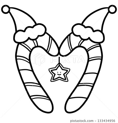 christmas cartoon candy canes forming a heart shape with a star. 133434956