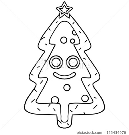 christmas Gingerbread Christmas tree illustration with smiley face. 133434976