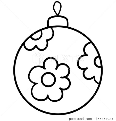 christmas ball cartoon ornament with floral design and a hanging loop. christmas ball cartoon ornament with floral design and a hanging loop. 133434983