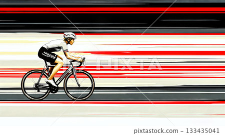 Professional cyclist racing at high speed on bicycle 133435041