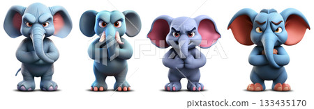 Angry Elephant with Crossed Arms Isolated on Transparent Background - Generative Ai 133435170
