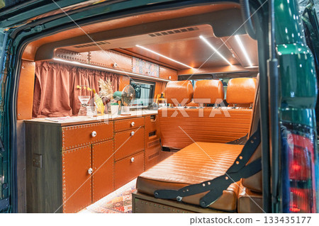Interior space of a modern camping RV 133435177