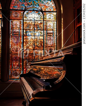 新藝術風格的彩色玻璃和鋼琴 新藝術風格的彩色玻璃和鋼琴 133435202