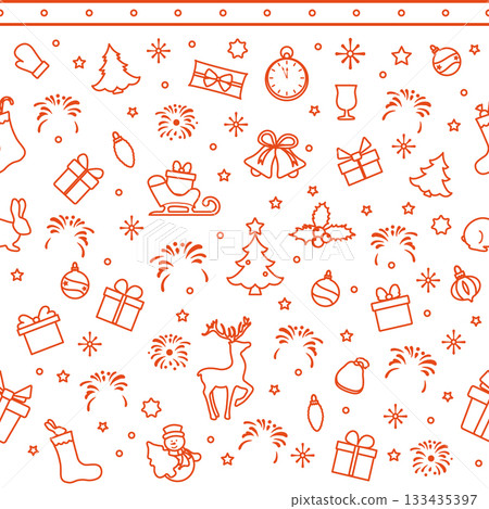 Christmas seamless pattern with red holiday icons on white background suitable for wrapping paper Christmas seamless pattern with red holiday icons on white background suitable for wrapping paper 133435397