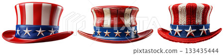 Close-up of the Uncle Sam Hat Isolated on Transparent Background - Generative Ai Close-up of the Uncle Sam Hat Isolated on Transparent Background - Generative Ai 133435444