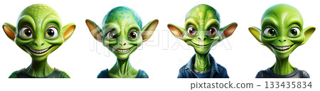 Green Smiling Alien Isolated on Transparent Background - Generative Ai Green Smiling Alien Isolated on Transparent Background - Generative Ai 133435834