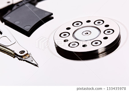 HDD - macro shot of computer hard disk. Stacked photo. 133435978