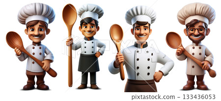 Male Chef With a Wooden Spoon Isolated on Transparent Background - Generative Ai Male Chef With a Wooden Spoon Isolated on Transparent Background - Generative Ai 133436053