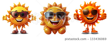 Happy Sun Wearing Sunglasses Isolated on Transparent Background - Generative Ai 133436069