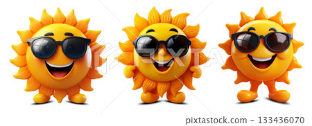 Happy Sun Wearing Sunglasses Isolated on Transparent Background - Generative Ai 133436070