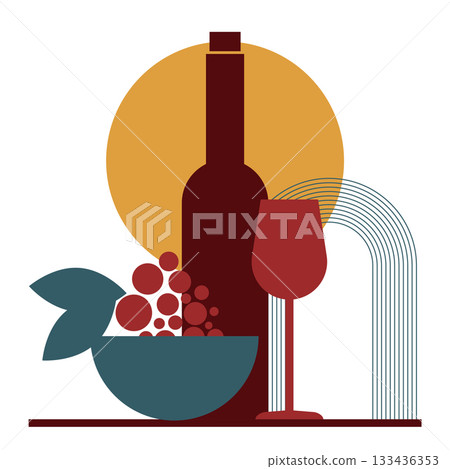wine bottle and wineglass abstract wine bottle and wineglass abstract 133436353