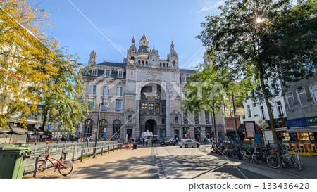 In front of Antwerp train station 133436428