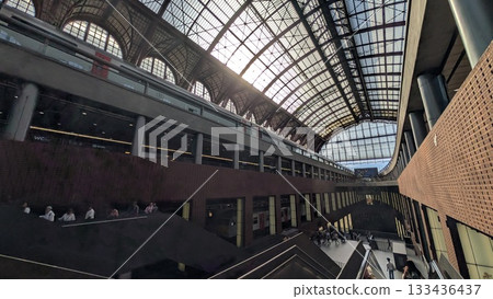 Platform under the glass ceiling at the Antwerp train station 133436437