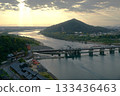 The Kiso River and Mt. Igi at dusk from the Inuyama Castle tower 133436463