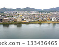 The Kiso River and the city of Kakamigahara, Gifu Prefecture, as seen from the Inuyama Castle tower 133436465