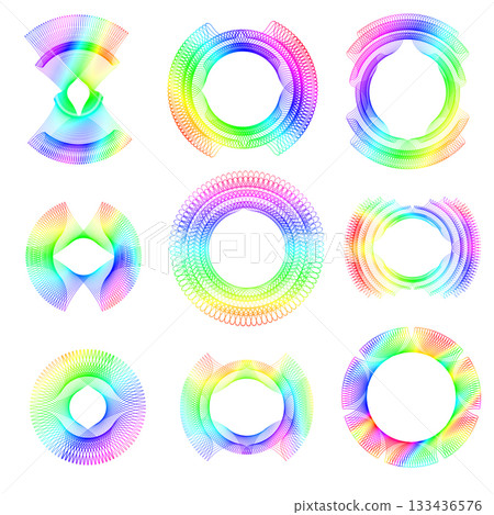 Set of rainbow line frames with double stroke. Monogram blank for text decoration. 133436576