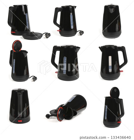 Nine black electric kettle on a white background. 133436640
