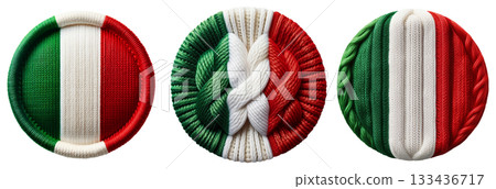 Round Knitted Italian Flag Isolated on Transparent Background - Generative Ai 133436717