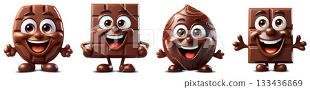 Smiling Chocolate Cartoon Character Isolated on Transparent Background - Generative Ai 133436869