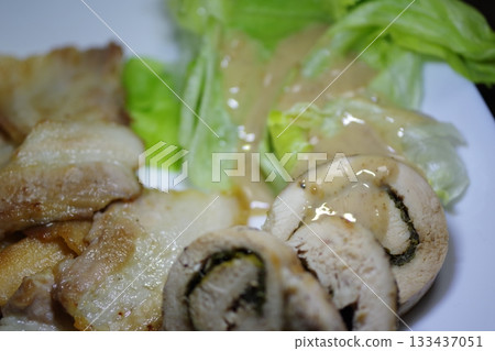 Delicious chicken fillet wrapped in shiso leaves Delicious chicken fillet wrapped in shiso leaves 133437051