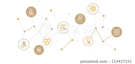 Nano chip technology icons show microchips microscope gears and molecular structures connected by a data network nanotechnology research Nano chip technology icons show microchips microscope gears and molecular structures connected by a data network nanotechnology research 133437151