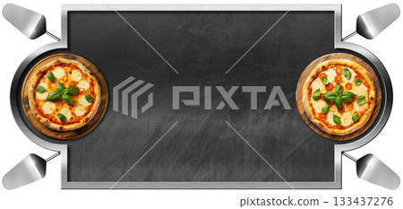 Template for a Pizza Menu with Empty Blackboard Isolated on Transparent - Generative Ai Template for a Pizza Menu with Empty Blackboard Isolated on Transparent - Generative Ai 133437276