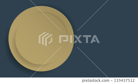 Double 3D yellow circle plate paper cut style on the left of blue background graphic illustration have blank space. Double 3D yellow circle plate paper cut style on the left of blue background graphic illustration have blank space. 133437512