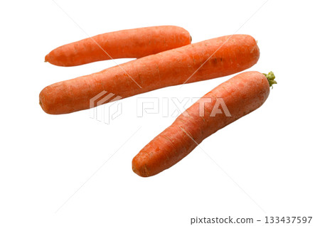Three fresh carrots without tops on white background 133437597