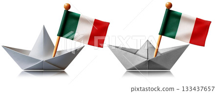 White Paper boat with the Italian Flag Isolated on Transparent - Generative Ai 133437657