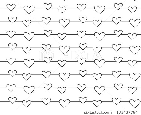 Hearts on horizontal line Valentine's Day seamless pattern. Vector graphic line black and white illustration. For poster, invitation, backdrop, ad, sale promotion, print for t-shirt Hearts on horizontal line Valentine's Day seamless pattern. Vector graphic line black and white illustration. For poster, invitation, backdrop, ad, sale promotion, print for t-shirt 133437764