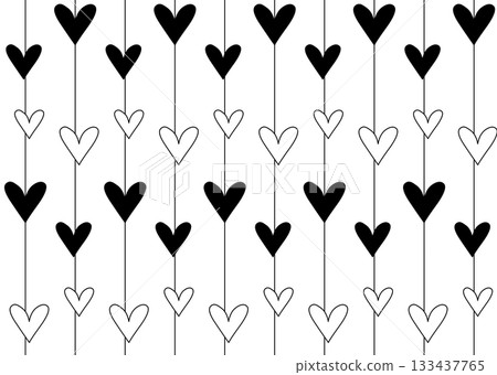 Black hearts in vertical lines on white background. Valentine's Day seamless pattern. Vector graphic line black and white illustration. for making clothes, wallpapers, backgrounds, cards. Black hearts in vertical lines on white background. Valentine's Day seamless pattern. Vector graphic line black and white illustration. for making clothes, wallpapers, backgrounds, cards. 133437765