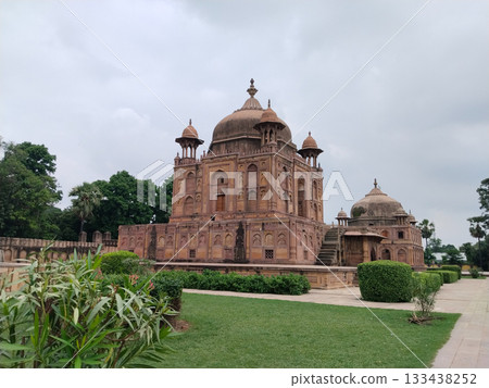 Multiple Mughal-era tombs inside Khusro Bagh in Prayagraj showcasing royal mausoleums of Prince Khusrau, Shah Begum, and Nithar Begum with historic architecture. 133438252