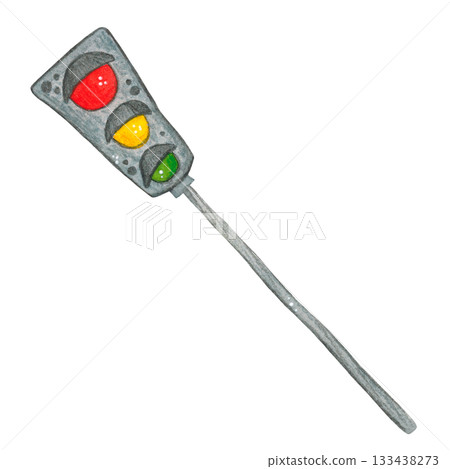 Road sign, traffic light pole. Hand-drawn watercolor illustration, cartoon. Town, game, children, child, boy, car, transport, auto, automobile, rules, road sign Road sign, traffic light pole. Hand-drawn watercolor illustration, cartoon. Town, game, children, child, boy, car, transport, auto, automobile, rules, road sign 133438273