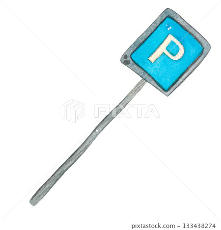 Road sign, blue square, parking. Hand-drawn watercolor illustration, cartoon. Town, game, children, child, boy, car, transport, auto, automobile, rules, road sign Road sign, blue square, parking. Hand-drawn watercolor illustration, cartoon. Town, game, children, child, boy, car, transport, auto, automobile, rules, road sign 133438274
