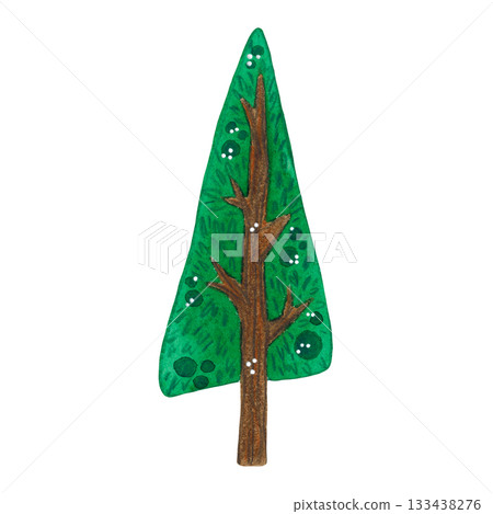 Tree, fir tree. Hand-drawn watercolor illustration, cartoon. Game, children, postcard, applique, plant, tree Tree, fir tree. Hand-drawn watercolor illustration, cartoon. Game, children, postcard, applique, plant, tree 133438276