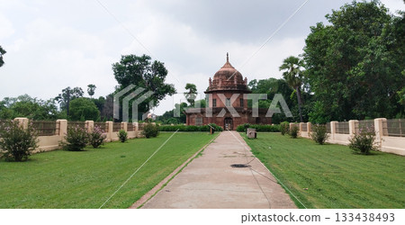 Unidentified fourth tomb inside Khusro Bagh, located in front of Khusrau's mausoleum, historic Mughal-era structure, sandstone architecture in Prayagraj, 133438493