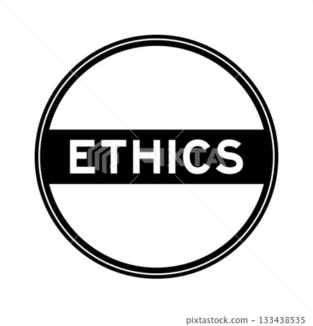 Black color round seal sticker in word ethics on white background 133438535