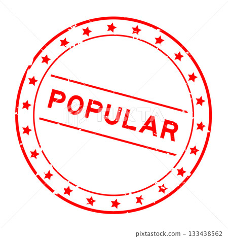 Grunge red popular word round rubber seal stamp on white background 133438562