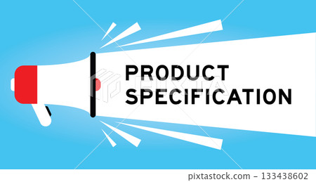 Color megaphone icon with word product specification in white banner on blue background 133438602