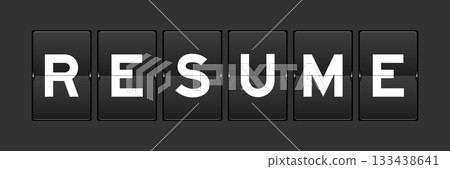 Black color analog flip board with word resume on gray background 133438641