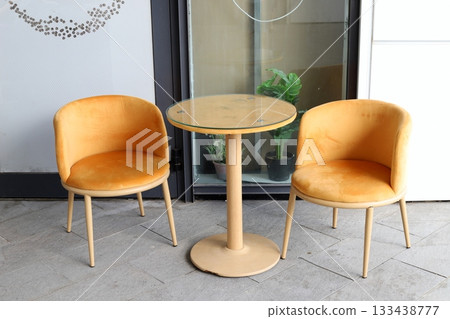Chair and table in a city cafe on the seafront in Tel Aviv. Chair and table in a city cafe on the seafront in Tel Aviv. 133438777