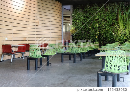 Chair and table in a city cafe on the seafront in Tel Aviv. 133438980