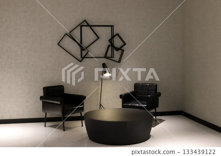 Chair and table in a city cafe on the seafront in Tel Aviv. 133439122