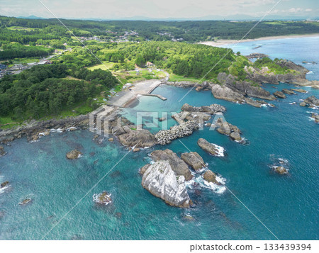 Aerial photography of Tanesashi Coast, Aomori Prefecture, summer Aerial photography of Tanesashi Coast, Aomori Prefecture, summer 133439394