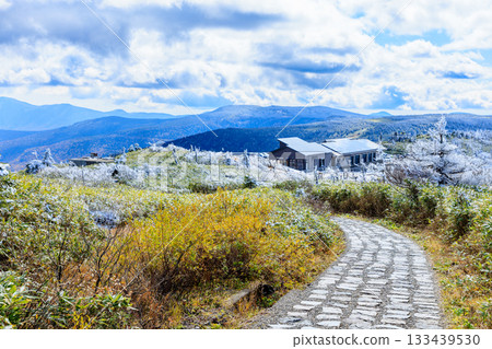 Hachimantai hiking trail covered in autumn snow, Hachimantai City, Iwate Prefecture Hachimantai hiking trail covered in autumn snow, Hachimantai City, Iwate Prefecture 133439530
