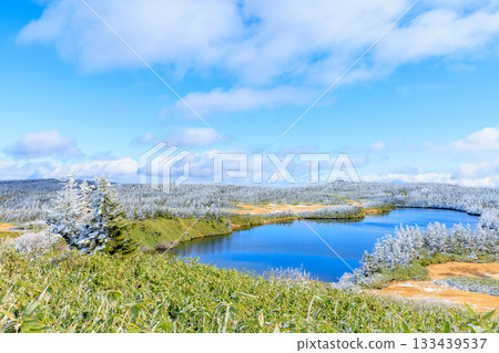岩手縣八幡平市白雪覆蓋的八幡平池 133439537